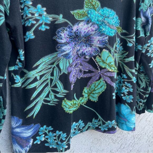 Y2K Floral Sequin Beaded V-Neck Top SZ L Boho Glam Fairycore Whimsygoth Cottage - Picture 4 of 7